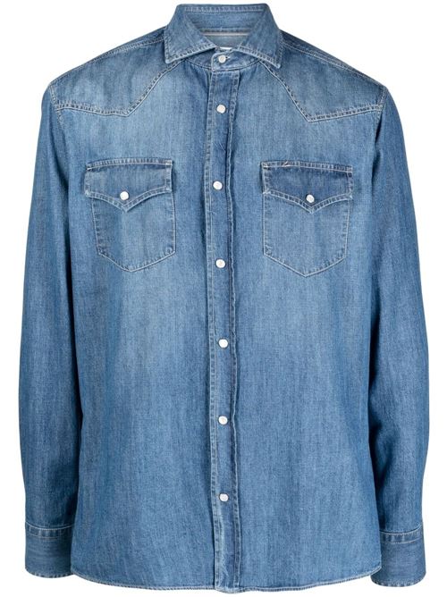 Button-up cotton men denim shirt Brunello Cucinelli | MH1924008CCF66